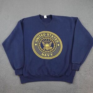 Vintage US Navy Sweatshirt Mens XL Blue Soffe Shirts Fleece Crewneck Graphic 90s